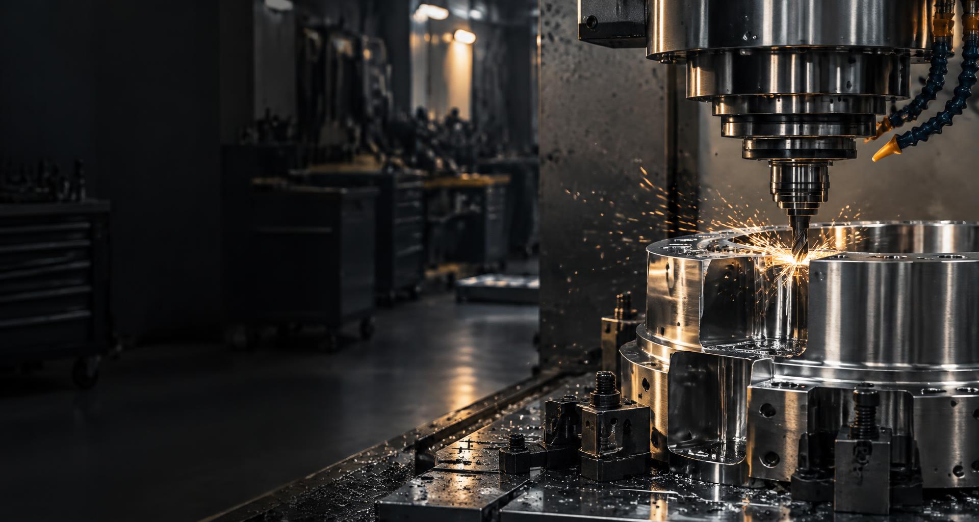 Precision CNC machine manufacturing a metal component